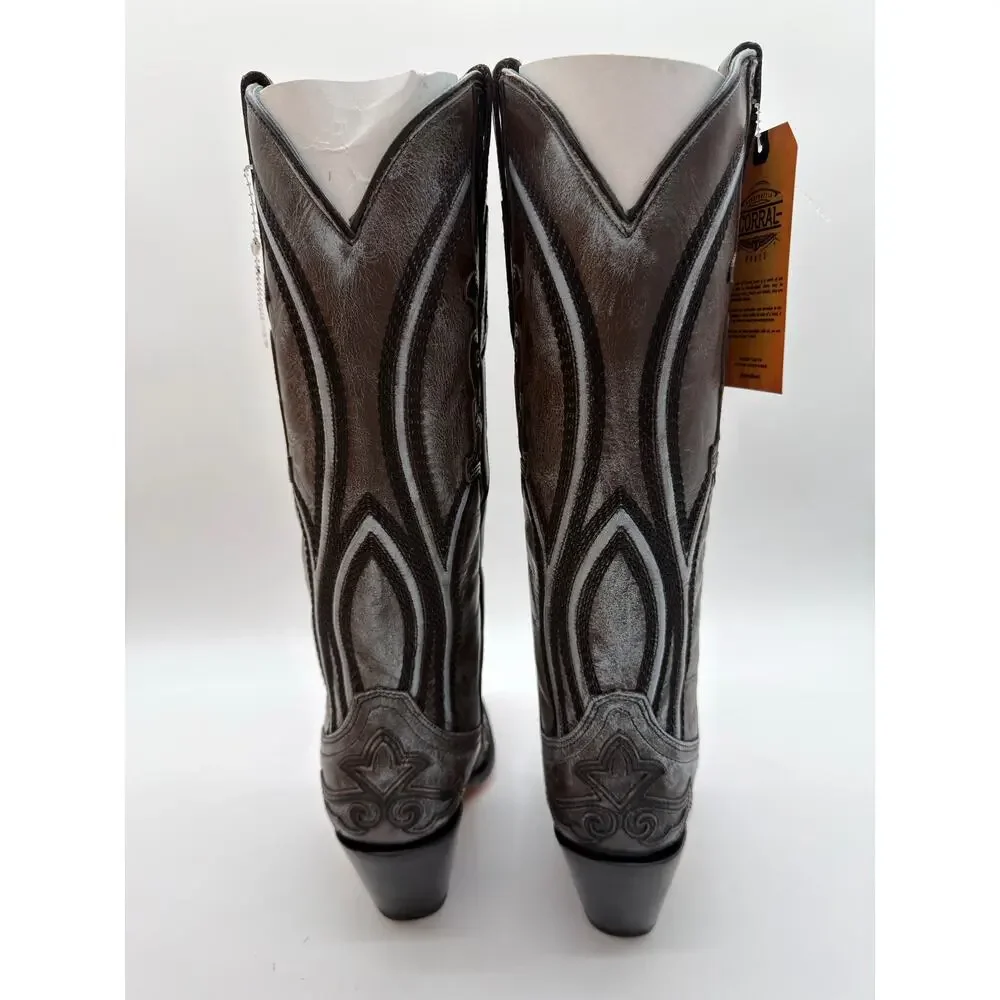 Corral Western Leather Brown Blue Overlay Embroidery Tall Top Boot A4699 8